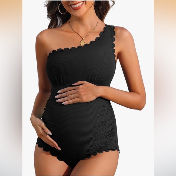 Charmo Other - CHARMO Black One-Shoulder Maternity Swimsuit